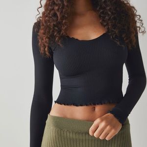 Free People Black Long Sleeve Top
